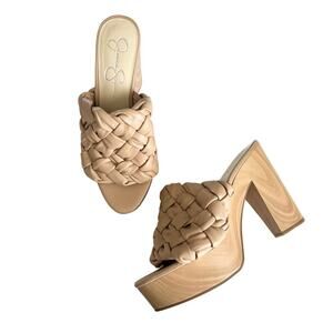 Jessica Simpson Supira Nude Platform Sandal Braided Faux Wood Mule Sandals 9.5